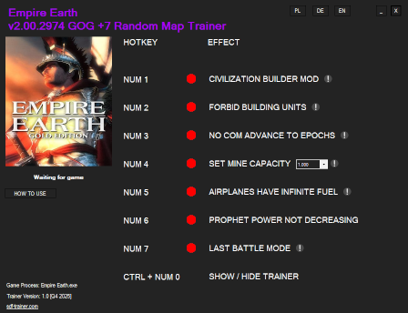 Empire Earth v2.00.2974 GOG +7 Random Map Trainer